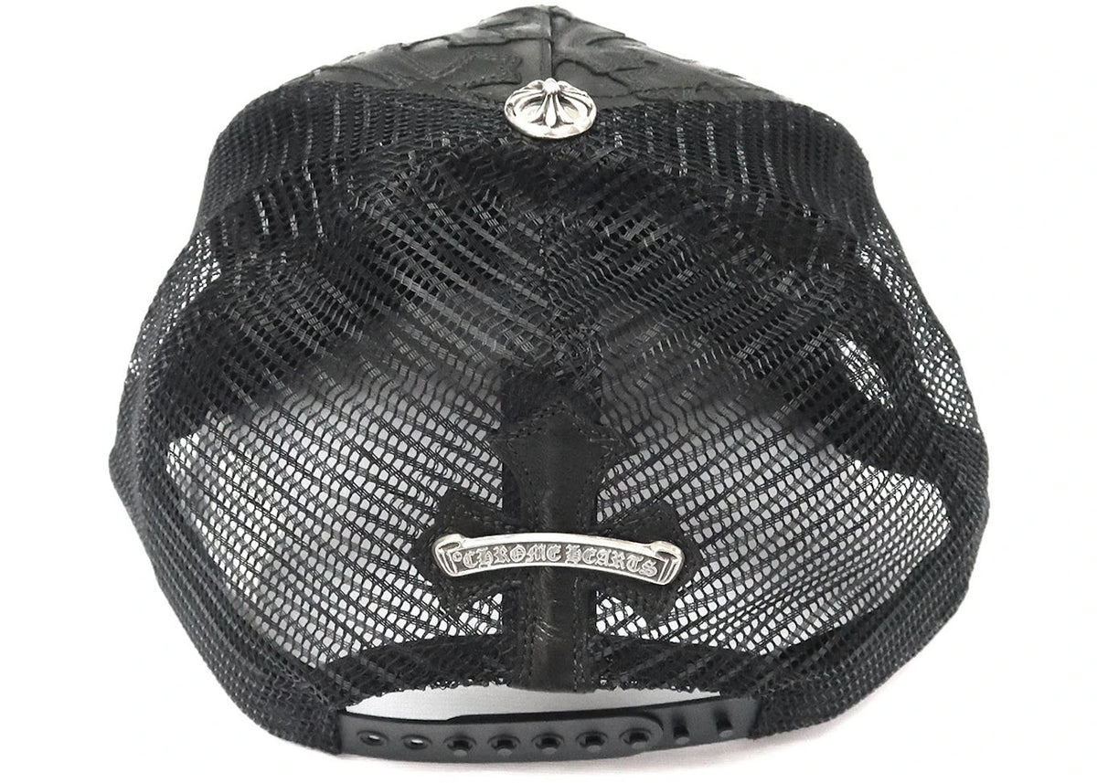 Chrome Hearts Cemetary Cross Trucker Hat aus Leder mit Naht, Schwarz - vue secondaire B