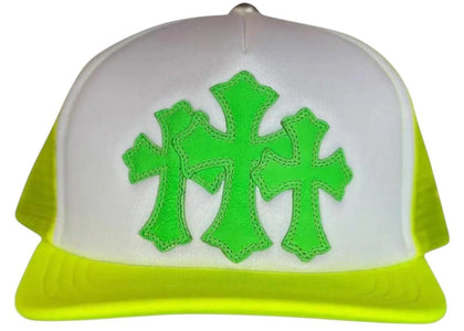 Chrome Hearts Cemetery Cross Trucker Hat Neongelb