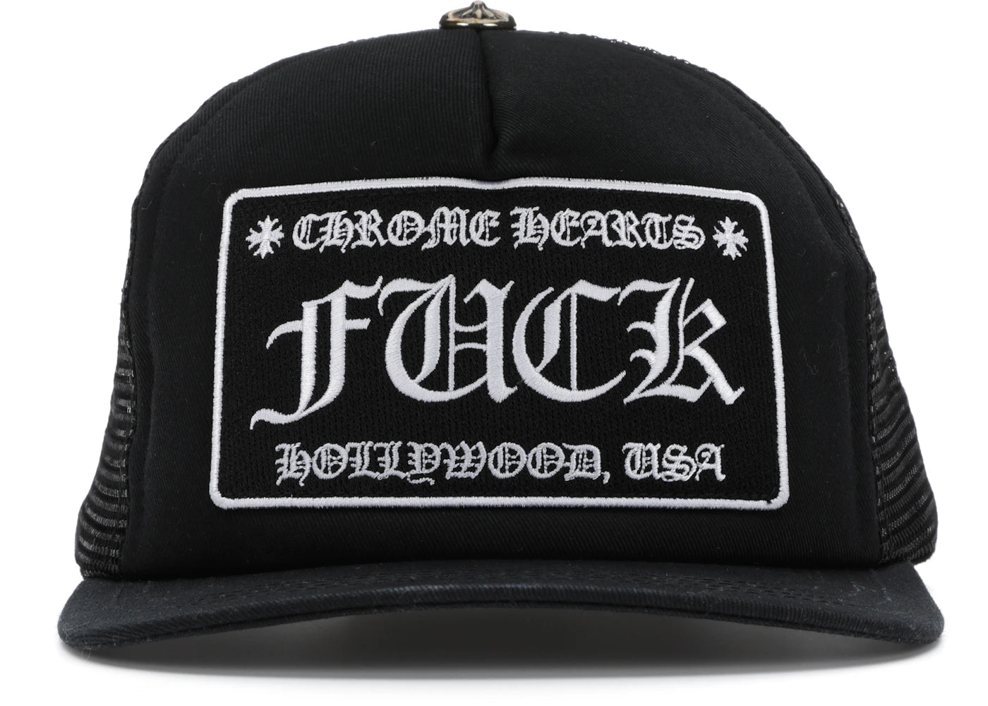 Chrome Hearts FUCK Hollywood Trucker Hat Schwarz/Schwarz - vue 360