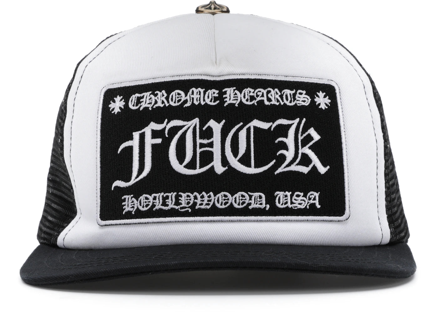 Chrome Hearts FUCK Hollywood Trucker Hat Schwarz/Weiß - vue 360