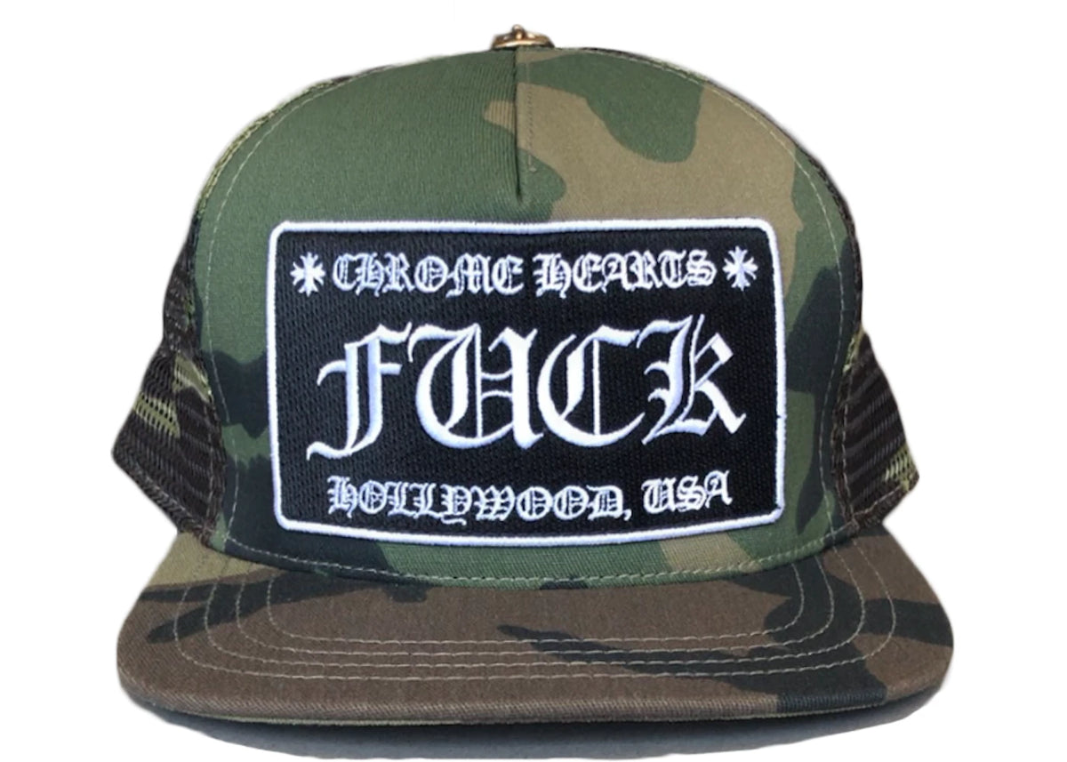 Chrome Hearts FUCK Hollywood Trucker Hat Camo - vue 360