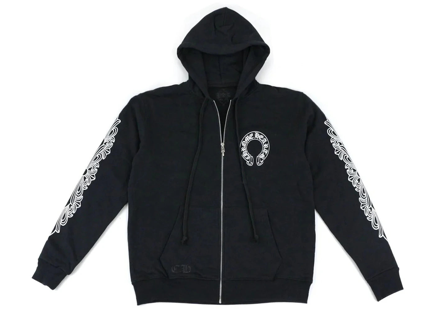 Chrome Hearts Horseshoe Floral Cross Zip-Up Hoodie mit Ärmelreißverschluss, Schwarz/Weiß - vue secondaire A