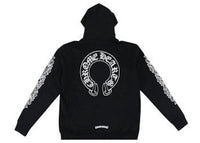 Chrome Hearts Horseshoe Floral Cross Zip-Up Hoodie mit Ärmelreißverschluss, Schwarz/Weiß