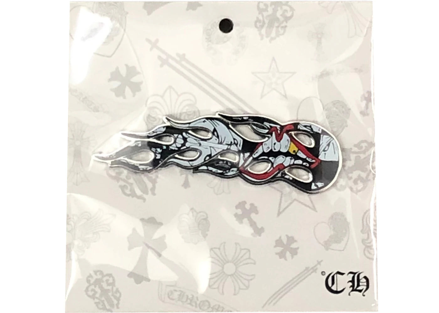 Chrome Hearts Matty Boy Sex Records Flames Pin Black/White - vue 360
