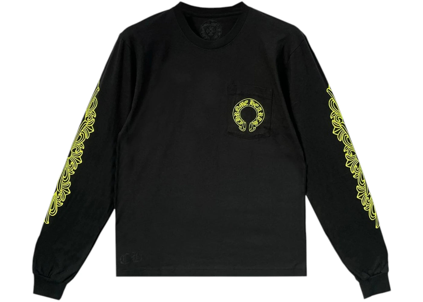 Chrome Hearts Neon Yellow Horseshoe Long Sleeve Tee Black/Neon - vue secondaire B
