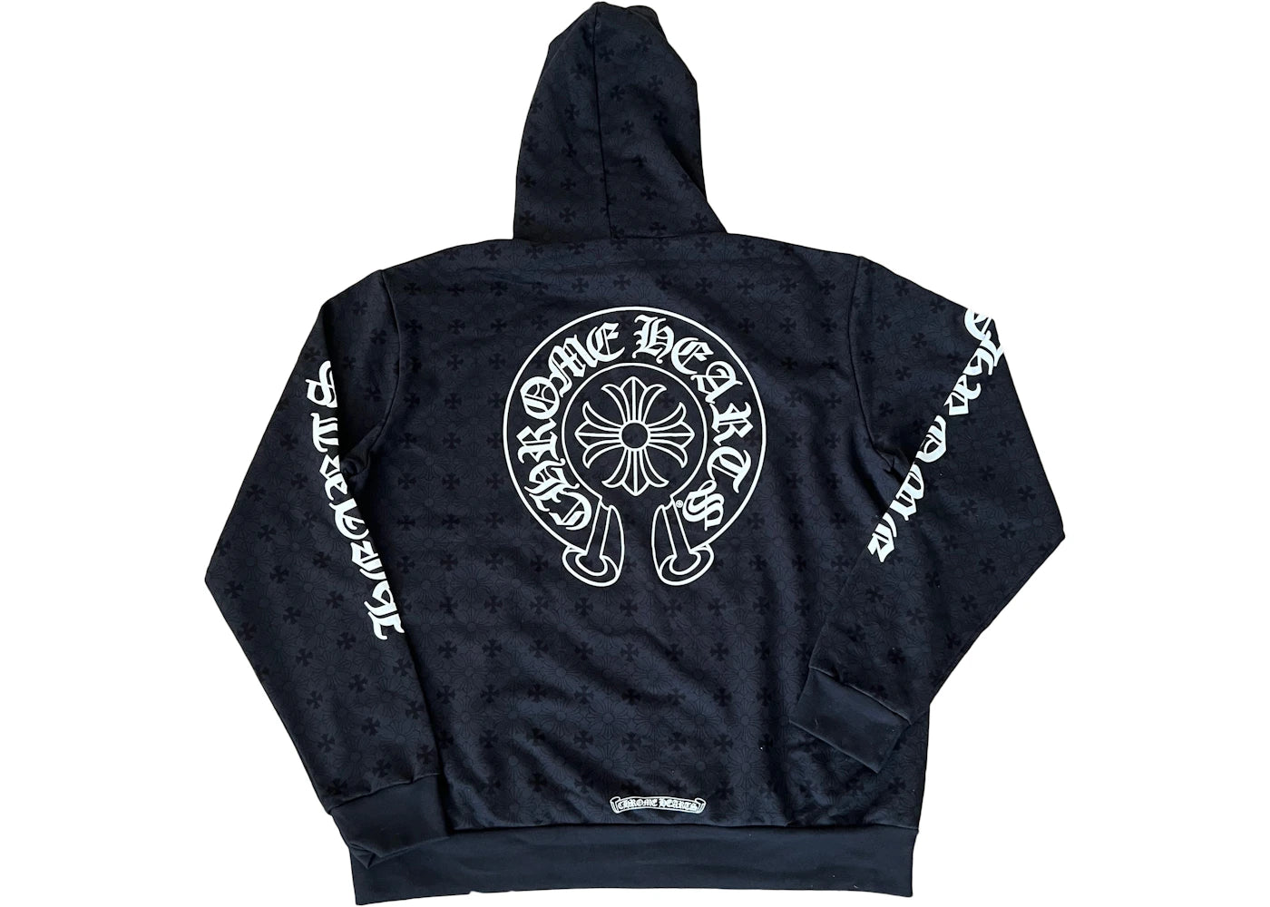 Chrome Hearts Plus Cross Allover Print mit Hufeisen-Logo Hoodie Schwarz - vue 360