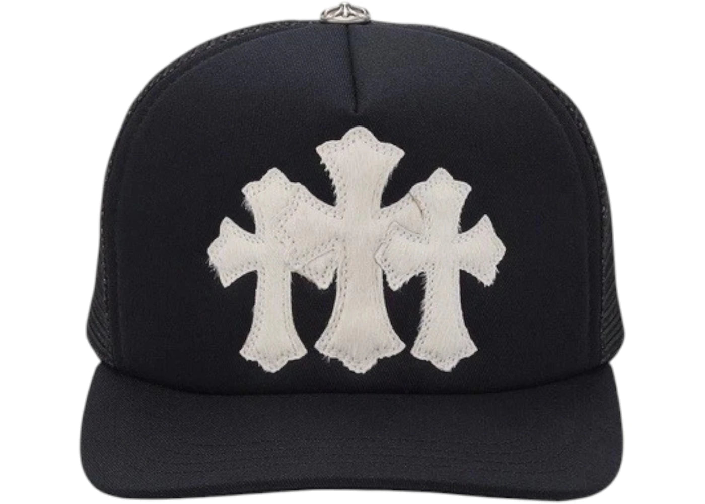 Chrome Hearts White Cemetery Cross CH Trucker Hat Black