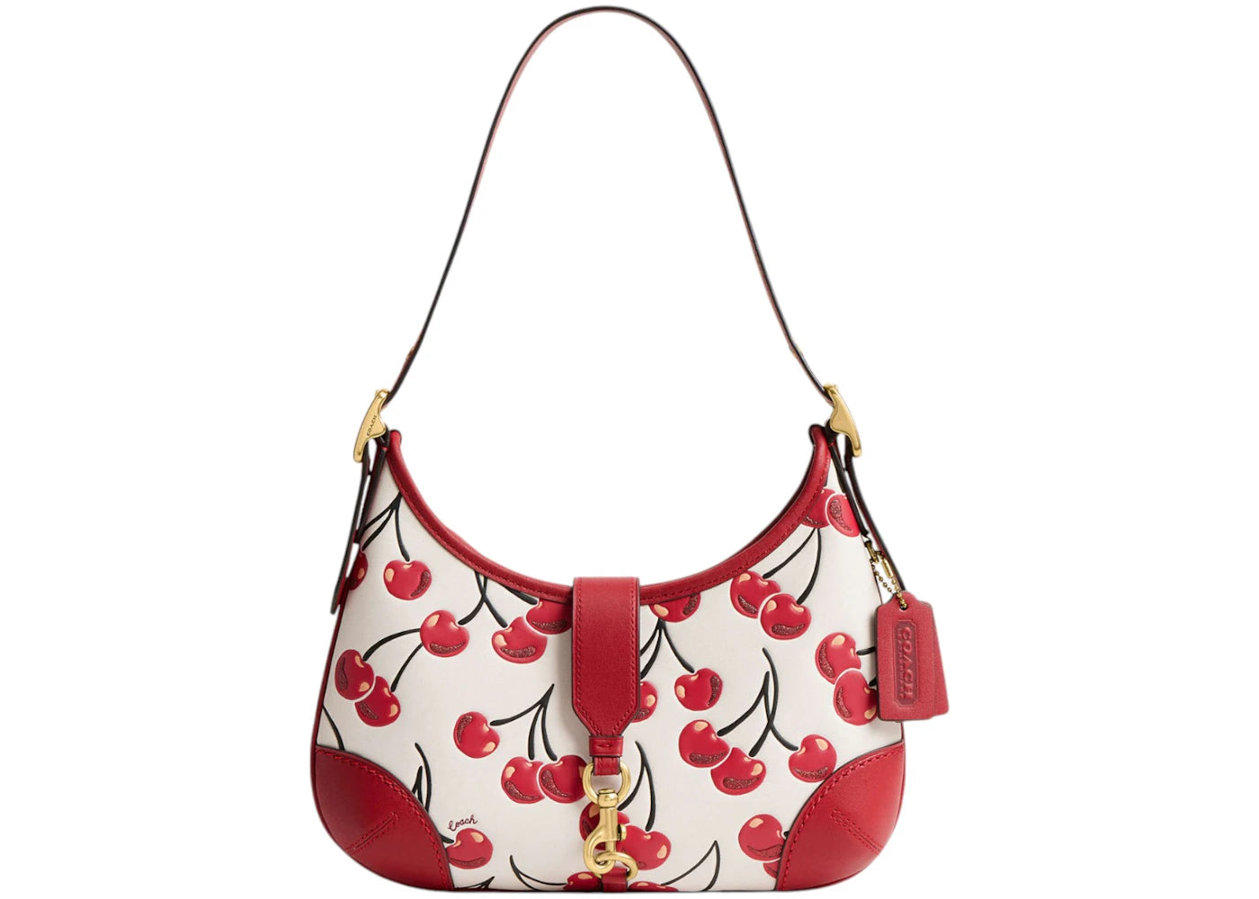 Coach Hamptons Hobo Bag Cherry Print Brass/Chalk Multi - vue 360