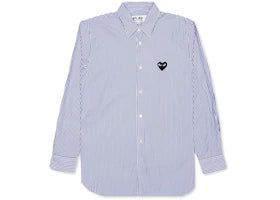 Comme des Garcons Play Black Emblem Striped Button Up Shirt Blue/White