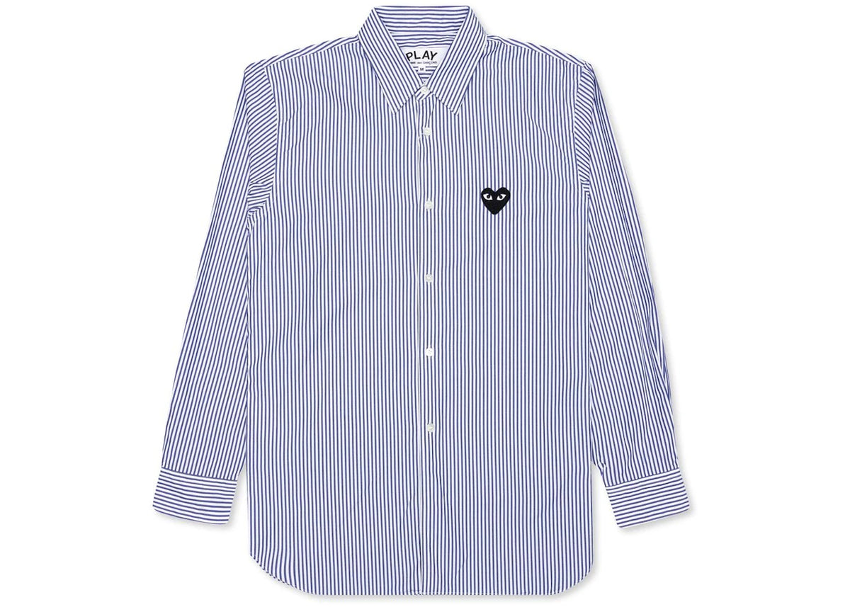 Comme des Garcons Play Black Emblem Striped Button Up Shirt Blue/White - vue 360