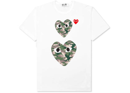 Comme des Garcons Play Camouflage Double Heart T-shirt White - authentic Comme des Garcons PLAY apparel