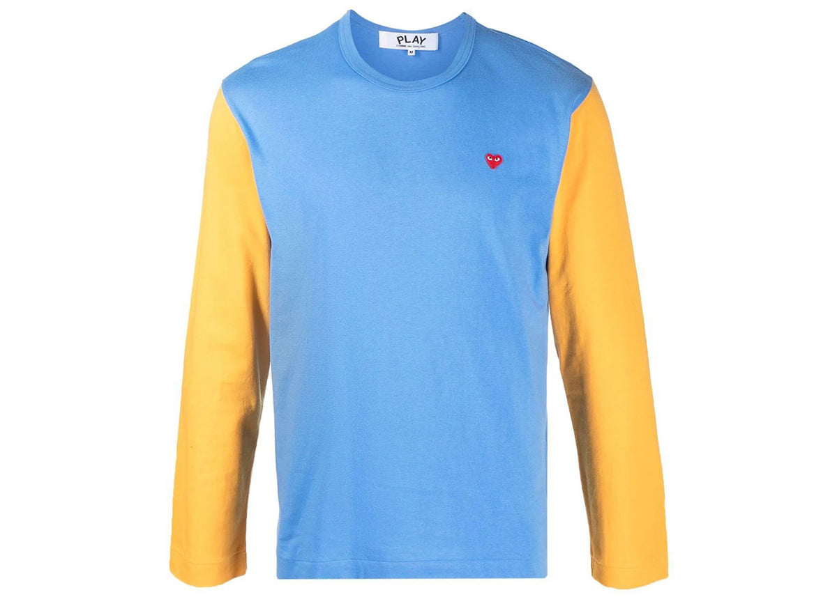 Comme des Garcons Play Embroidered Logo Colour Blocked Long Sleeve Tee Blue/Yellow - vue secondaire A