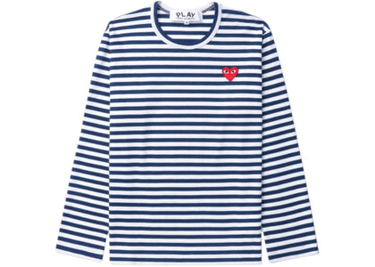 Comme des Garcons PLAY Heart Logo Striped Mens L/S T-shirt Navy Blue - apparel view 2