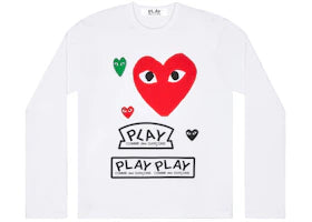Comme des Garcons Play Multi Logo Red Heart Long Sleeve T-shirt White - vue 360