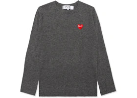 Comme des Garcons Play Red Heart Crewneck Sweater Grey - vue 360