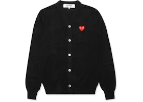 Comme des Garcons Play Red Heart Knit Cardigan Sweater Black - vue 360