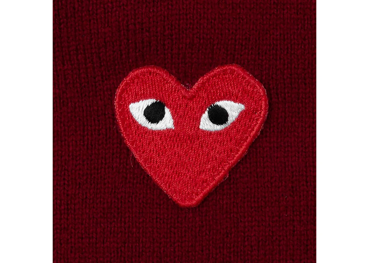 Comme des Garcons Play Red Heart Knit Cardigan Sweater Burgundy - vue secondaire B