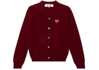 Comme des Garcons Play Red Heart Knit Cardigan Sweater Burgundy