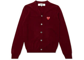 Comme des Garcons Play Red Heart Knit Cardigan Sweater Burgundy