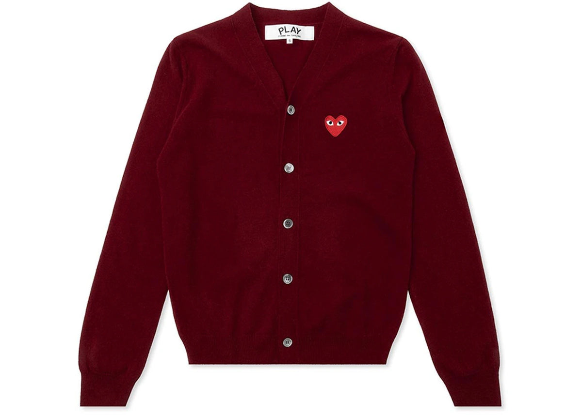 Comme des Garcons Play Red Heart Knit Cardigan Sweater Burgundy - vue secondaire A