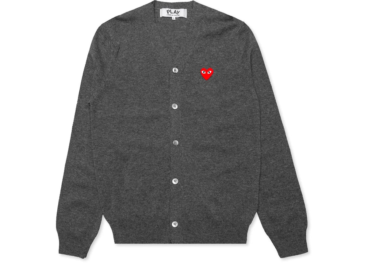 Comme des Garcons Play Red Heart Knit Cardigan Sweater Grey - vue secondaire A