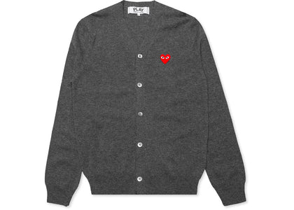 Comme des Garcons Play Red Heart Knit Cardigan Sweater Grey - apparel view 2