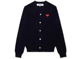 Comme des Garcons Play Red Heart Knit Cardigan Sweater Navy - vue 360
