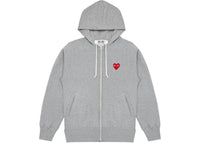 Comme des Garcons PLAY Red Heart Zip Hooded Sweatshirt Grey