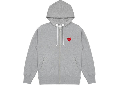 Comme des Garcons PLAY Red Heart Zip Hooded Sweatshirt Grey - authentic Comme des Garcons PLAY apparel
