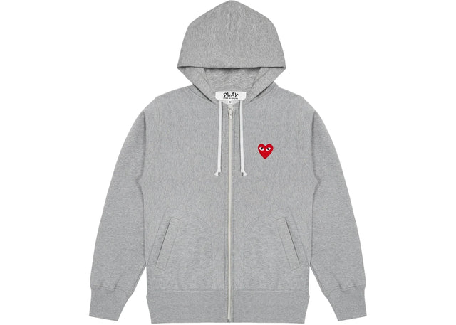 Comme des Garcons PLAY Red Heart Zip Hooded Sweatshirt Grey