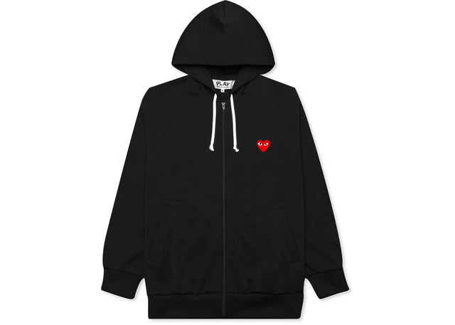 Comme des Garcons Play Red Heart Zip Up Hoodie Black (White Drawstring)