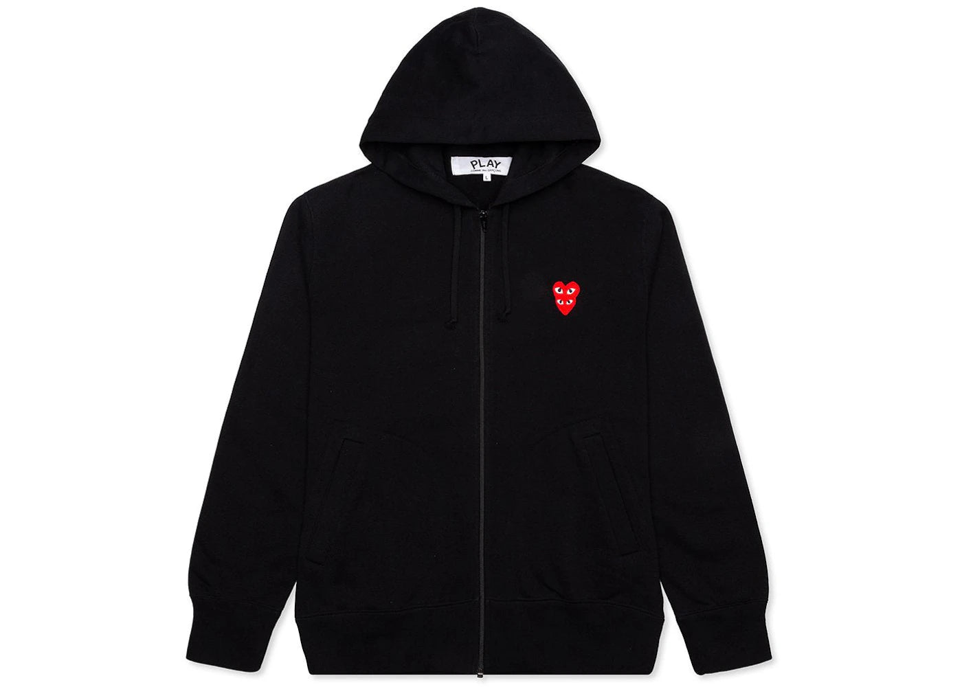 Comme des Garcons Play Red Stacked Heart Zip Up Hoodie Black - vue 360
