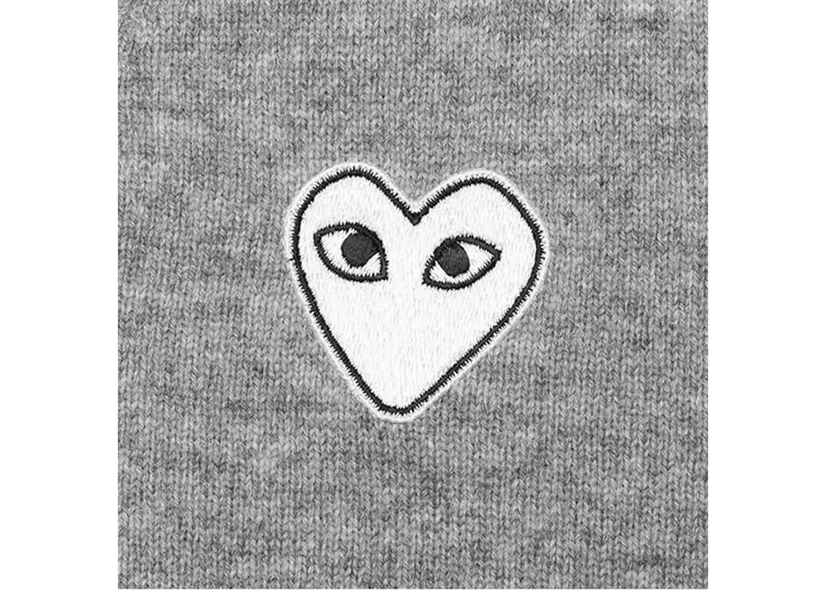 Comme des Garcons Play White Heart Knit Cardigan Sweater Light Grey - vue secondaire B