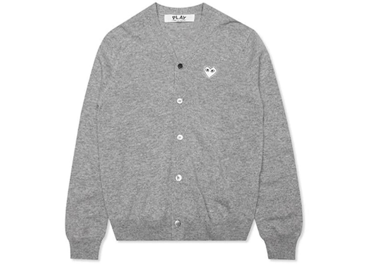 Comme des Garcons Play White Heart Knit Cardigan Sweater Light Grey - vue secondaire A