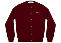 Comme des Garcons Play Women's Double Heart Cardigan Sweater Burgundy