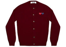 Comme des Garcons Play Women's Double Heart Cardigan Sweater Burgundy - authentic Comme des Garcons PLAY apparel