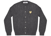 Comme des Garcons Play Women's Gold Heart Knit Cardigan Sweater Grey