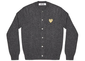Comme des Garcons Play Women's Gold Heart Knit Cardigan Sweater Grey - authentic Comme des Garcons PLAY apparel