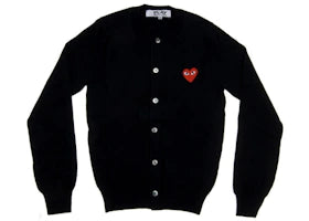 Comme des Garcons Play Women's Red Heart Knit Cardigan Sweater Black - authentic Comme des Garcons PLAY apparel