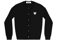 Comme des Garcons Play Women's White Heart Knit Cardigan Sweater Black