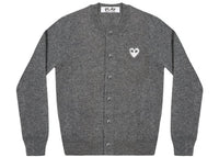 Comme des Garcons Play Women's White Heart Knit Cardigan Sweater Grey