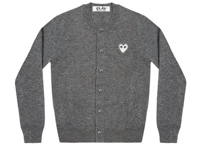 Comme des Garcons Play Women's White Heart Knit Cardigan Sweater Grey