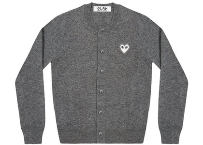 Comme des Garcons Play Women's White Heart Knit Cardigan Sweater Grey - authentic Comme des Garcons PLAY apparel