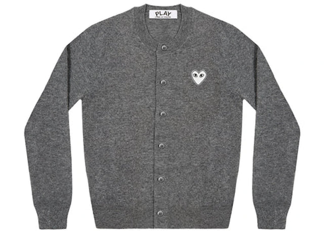 Comme des Garcons Play Women's White Heart Knit Cardigan Sweater Grey