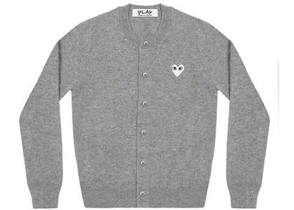 Comme des Garcons Play Women's White Heart Knit Cardigan Sweater Light Grey - authentic Comme des Garcons PLAY apparel