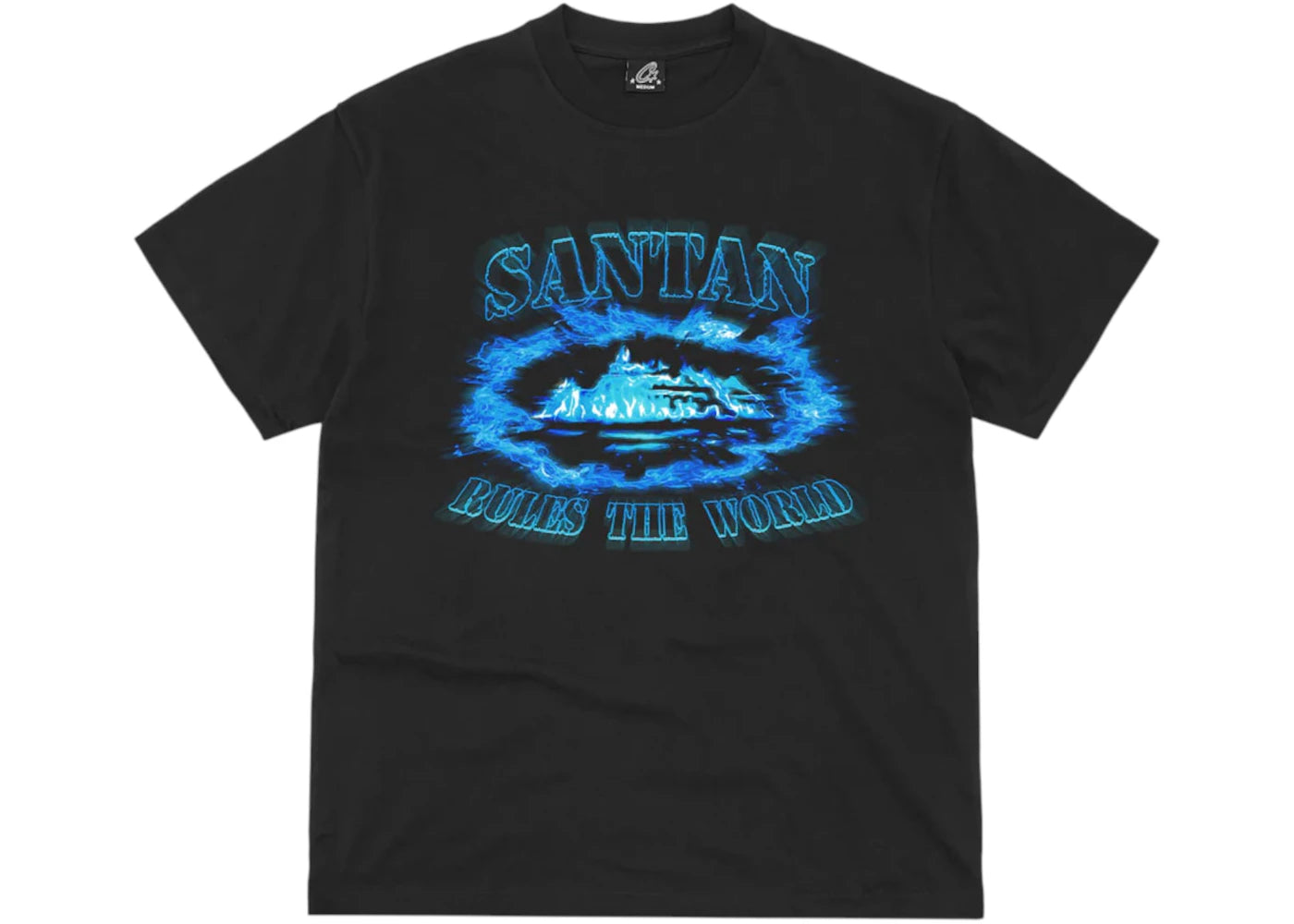 Corteiz Santan Alcatraz Tee Black/Blue Flame - vue 360