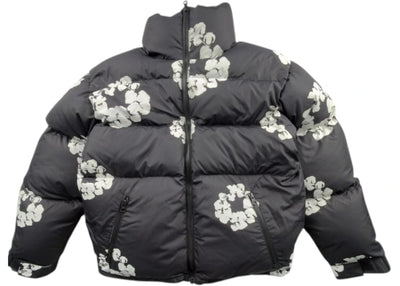 Denim Tears Baumwoll-Steppjacke mit Kranzmuster, Schwarz