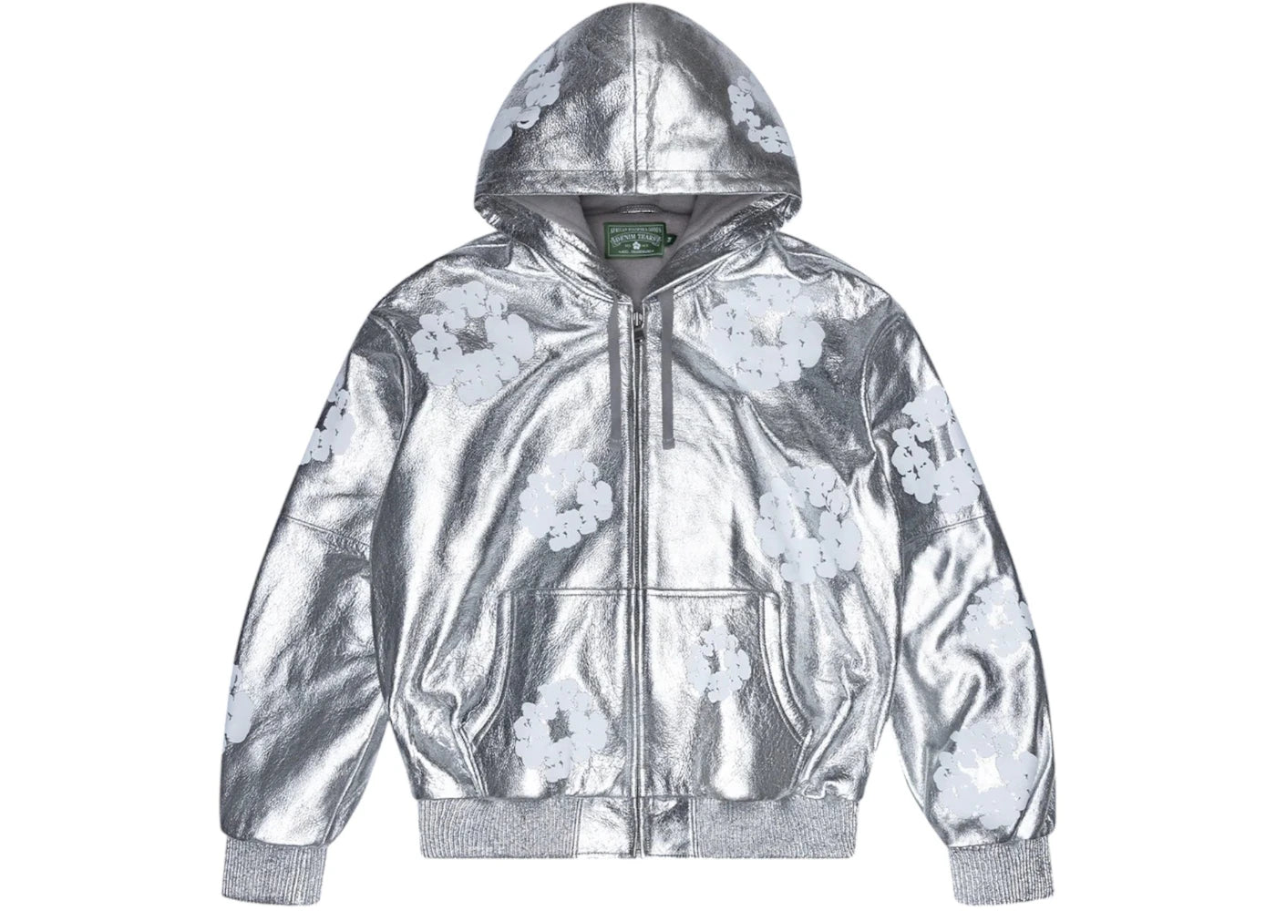 Denim Tears Leather Cotton Wreath Zip Hoodie Silver - vue 360