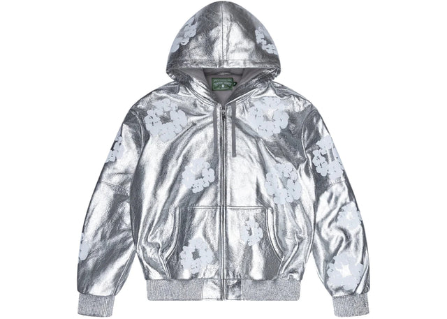 Denim Tears Leather Cotton Wreath Zip Hoodie Silver
