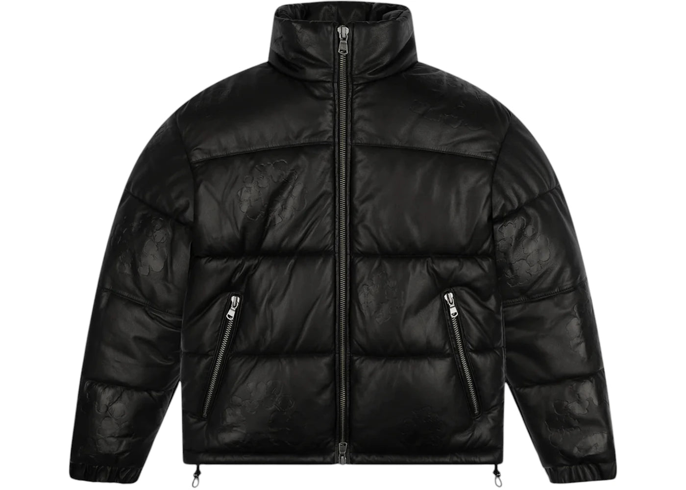 Denim Tears Leather Embossed Wreath Puffer Jacket Black - vue 360